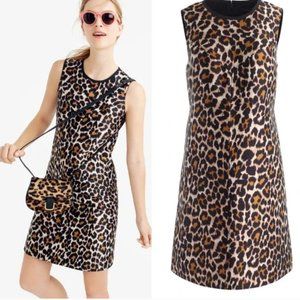 J.Crew  Leopard Shift Dress, Sleeveless, MOD style -Black Trim Size 4